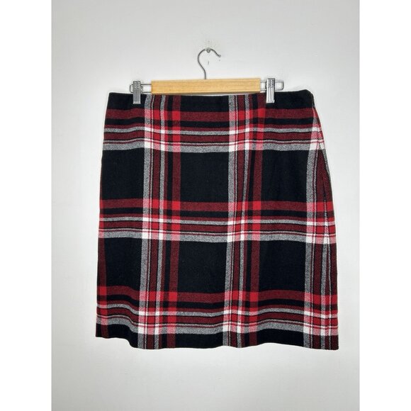 Talbots Women Red Buffalo Plaid Checkered Pencil Skirt Wool Blend Size 12 - Picture 1 of 12
